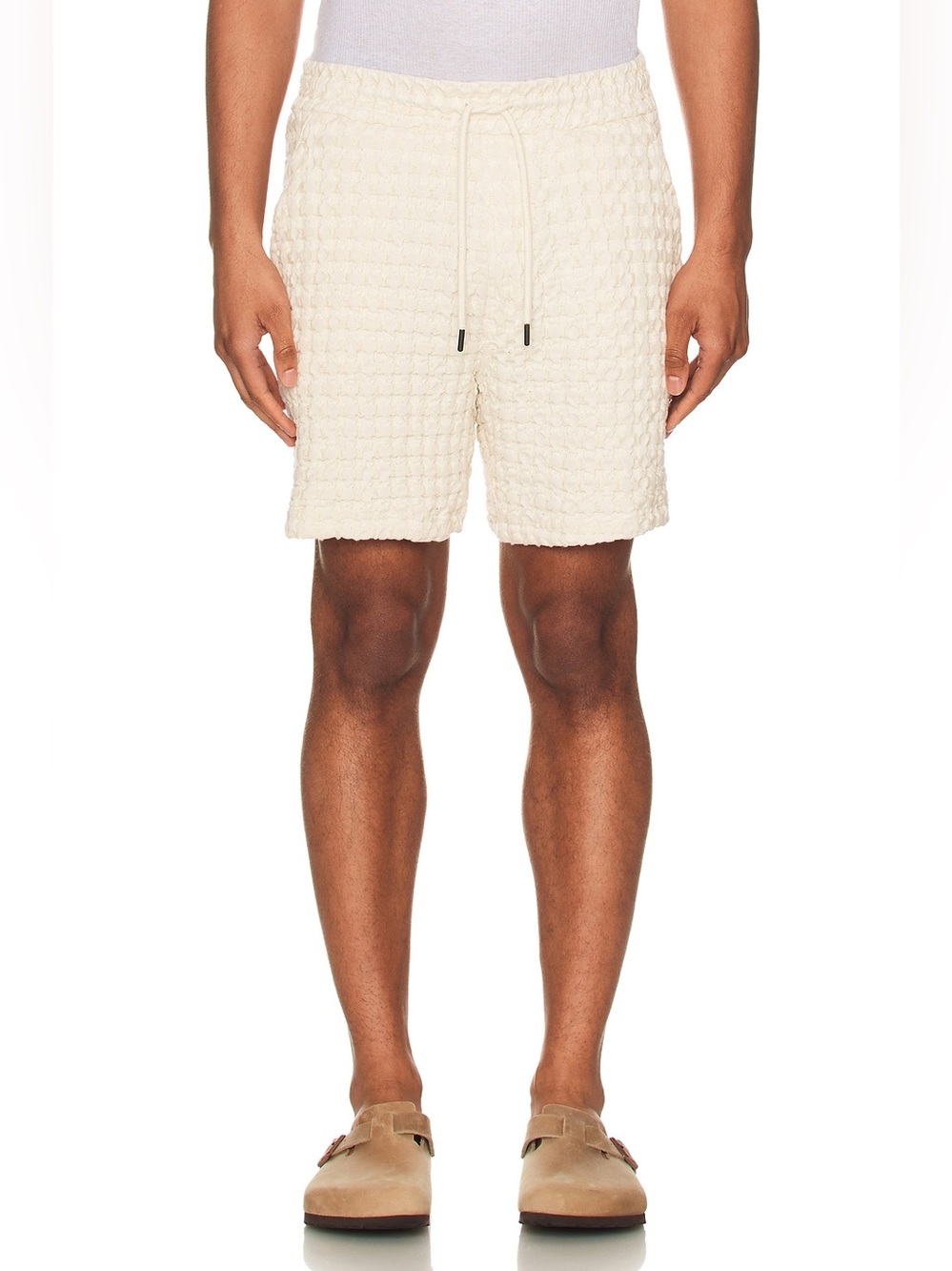 OAS Cream Textured Swim Trunks with Drawstring Waist